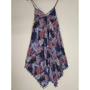 Goa Beachwear by Japna Small Tropical Palm Pom Pom Handkerchief Hem Sundress.